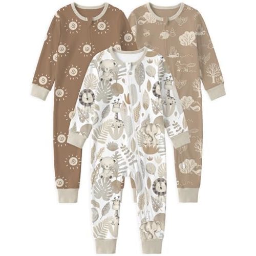 Yoofoss Toddler pajamas 100% Organic Cotton Baby Sleeper for Boys girls, 2-way Zipper Footless Romper 3 Pack Baby Pjs