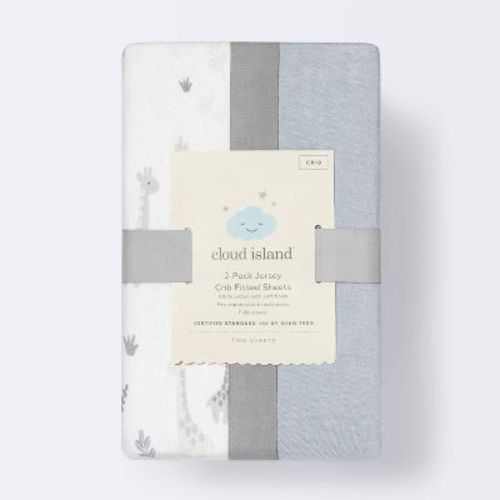 Fitted Cotton Jersey Crib Sheet - Cloud Island™ Giraffes/Dark Gray 2pk: Standard Crib/Toddler, 150 Thread Count, Safari Theme