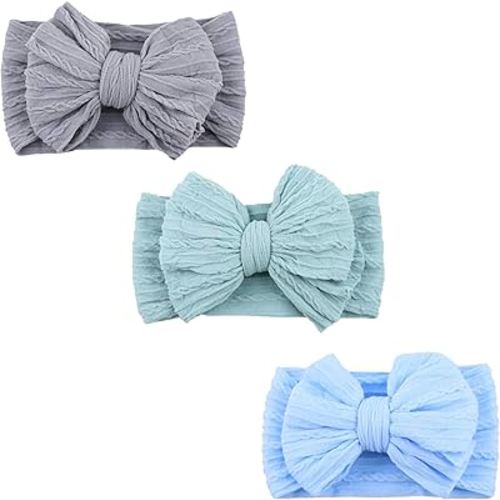 Baby Nylon Headbands Soft Hair Bow Elastics Hairbands Accessories for Baby Girls Newborn Infant Toddler Kids (Blue)