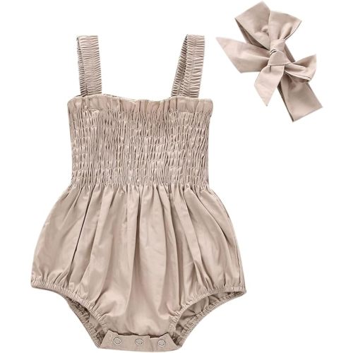 Newborn Baby Girl Bodysuit Sleeveless Halter Frill Romper One-piece Jumpsuit with Headband Summer Clothes Set
