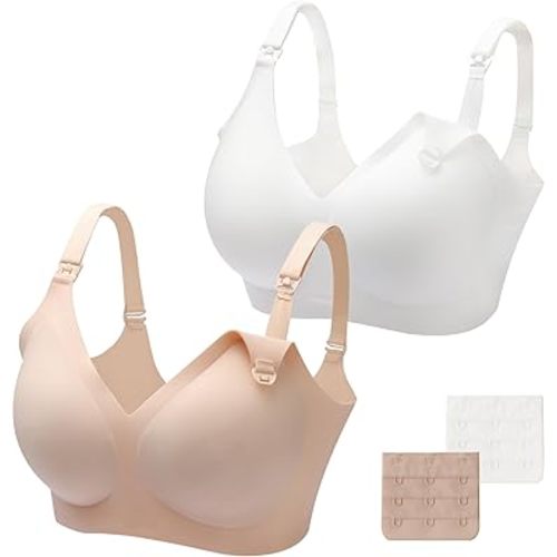2 Pack Nursing Bras for Breastfeeding, Seamless Maternity Bras Pregnancy Wireless Bralettes with Extra Extender
