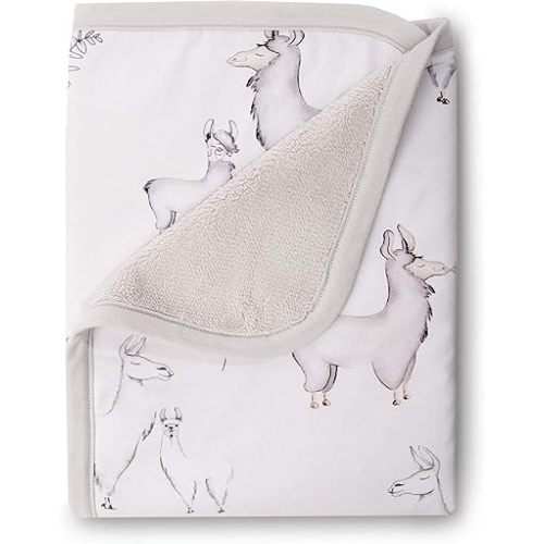 Oilo Baby Blanket, Luxury Soft Plush Chenille Backing & Turkish Cotton Jersey Print, Double Layered, 30" x 40", Rolled Jersey Edge Trim, Machine Washable, Perfect for Infant or Toddlers, Llama