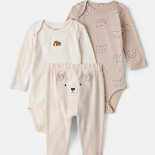 Baby Boy 3-Piece Bear Print Long-Sleeve Bodysuit & Pant Set - Brown/White | Carter's