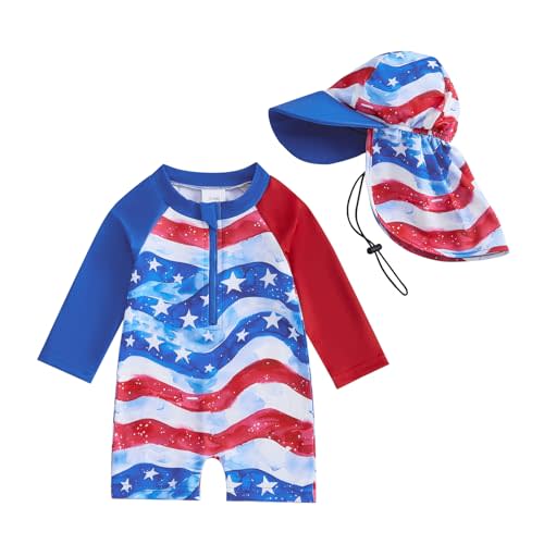 Lucikamy Toddler Baby Boy Girls One Piece Swimsuit Long Sleeve Zipper Bathing Suit with Hat Infant Rash Guard Swimwear
