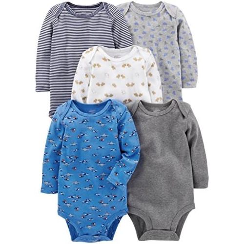 Simple Joys by Carter's Baby 5-pack Long-sleeved Bodysuits, Blue/Grey, 0-3 Months
