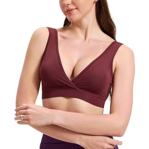 netdraw Padded Bamboo Viscose Nursing Sleep Bra, Lightweight Soft Crossover Wireless Breastfeeding Lounge Maternity Bralette