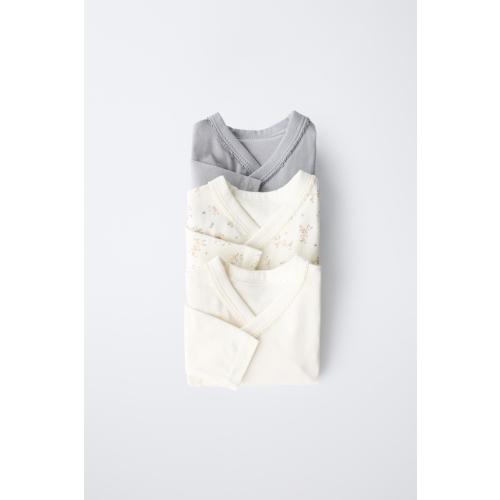 THREE-PACK OF KIMONO NECK FLORAL SOFT QUALITY BODYSUITS - Gray | ZARA United States