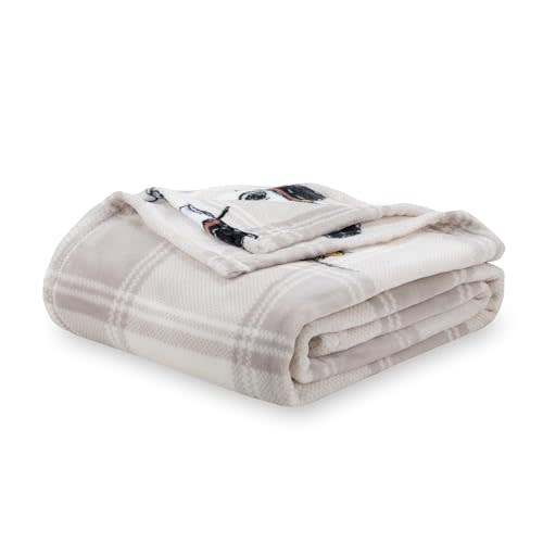 Berkshire Blanket Peanuts® VelvetLoft® Cute Character Snoopy Plush Blanket,Lakeside Plaid Harvest Snoopy and Woodstock Grey,Twin 60 in x 90 in (Official Peanuts® Product)