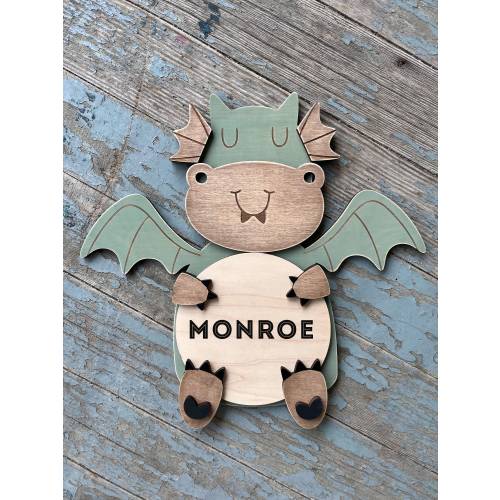 Dragon nursery sign, newborn round sign, Dragon round sign, Custom nursery sign, baby name sign, newborn announcement, Cute Dragon Name sign