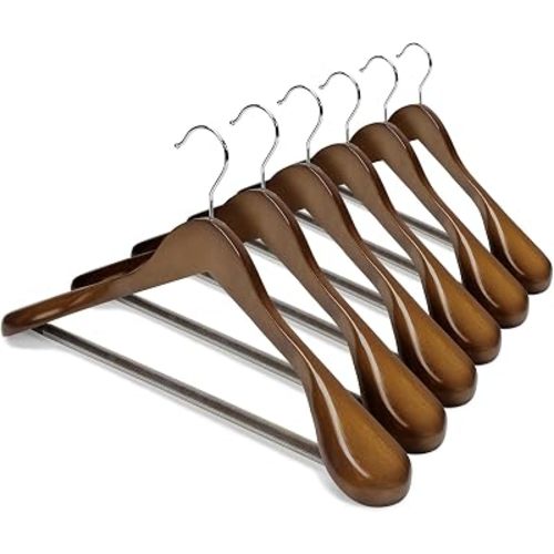 HOUSE DAY Premium Wooden Suit Hangers 6 Pack, Thick Wide Shoulder Walnut