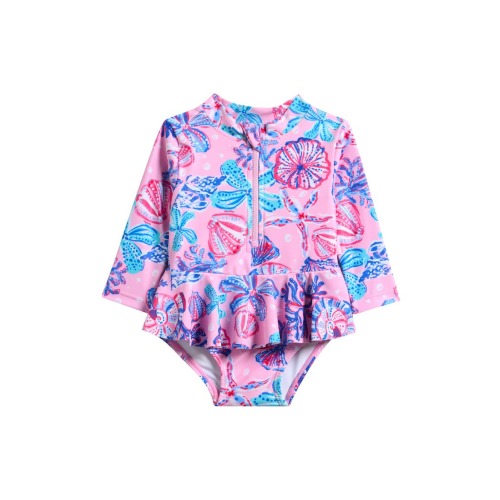 Coral Sea Ruffle Long Sleeve One-Piece Swimsuit