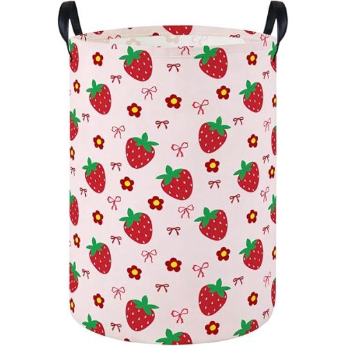 Laundry Hamper Baby Nursery Hamper Waterproof Foldable Kids Laundry Basket Kids Dirty Clothes Hampers Girl Room Decor for Home Gift Baskets(Strawberry Flower)