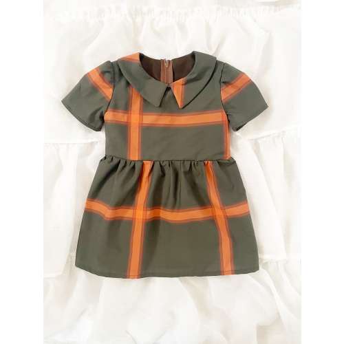 Orange and Brown Plaid Collar Baby Toddler Dress