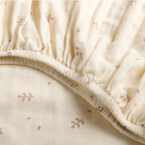 Supersoft Undyed Leaf Print 100% Organic Cotton Gauze Baby Crib Fitted Sheet