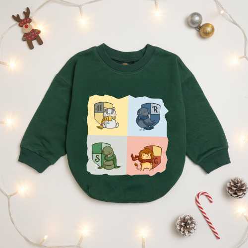 Wizard House Mascot Baby Romper White Infant Sweatshirt Long Sleeve Oversized Pullover Newborn Baby Shower Gift Magic School Toddler Outfit