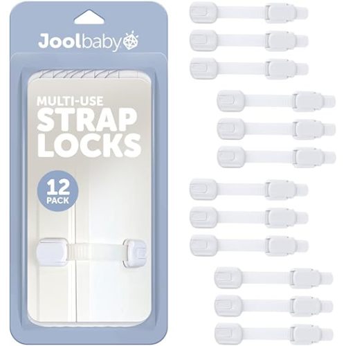 Child Safety Strap Locks (12 Pack) Baby Proof Cabinets, Drawers, Fridge, Toilet & Trash Cans – 3M Adhesive Childproof Locks – Jool Baby