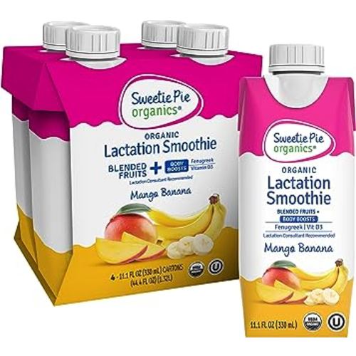 Sweetie Pie Organics Lactation Smoothie, Mango Banana, Support Breast Milk Production for Nursing and Pumping, No Artificial Sweeteners, Flavors, or Dyes - 4 Pack