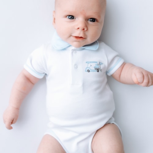 Little Golfer Collared Bodysuit - Light Blue