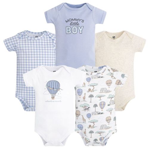Hudson Baby Infant Boys Cotton Bodysuits 5-Pack, Safari Hot Air Balloon, 3-6 Months