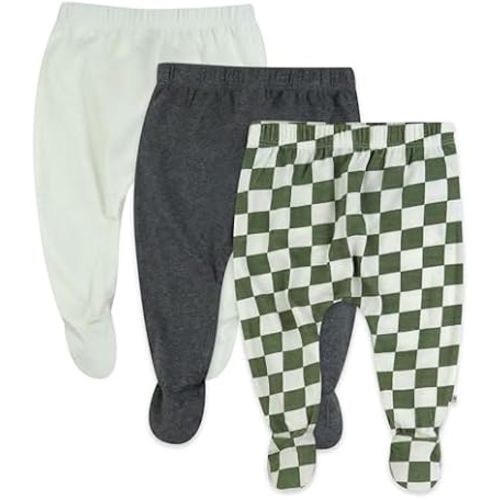 HonestBaby Baby 3-Pack Footed Pants Roomy Fit Pull on Bottoms 100% Organic Cotton for Infant Baby Boys, Girls, Unisex