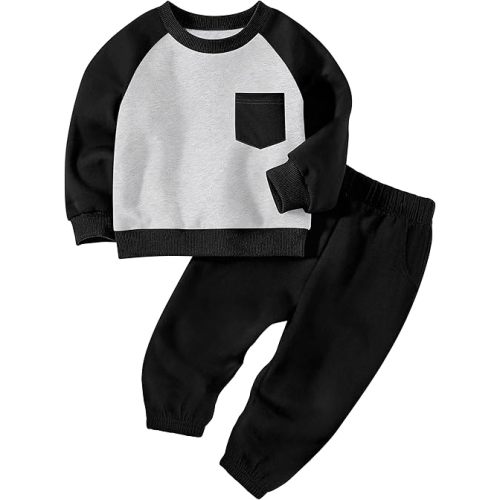 Baby Boy Clothes Contrast Color Long Sleeve Sweatshirt Toddler Boy Clothes and Side Pocket Casual Pants Fall Outfits