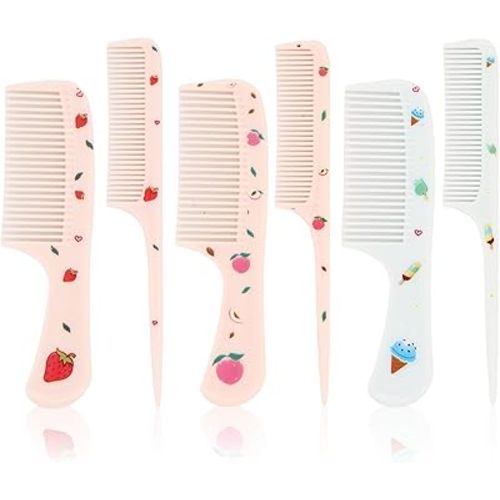 6 Pcs Baby Comb, Toddler Comb for Toddler Girl ＆ Boy, Fine Tooth Rat Tail Combs, Detangling Brush, Plastic Combs for Curly Straight Long Hairs (Blue+Pink)