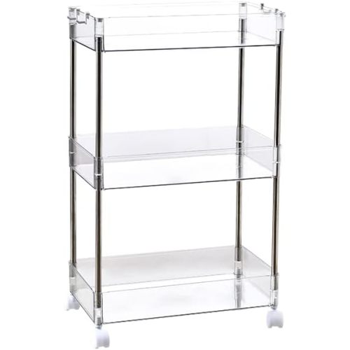 Chris.W Slim Storage Cart 3 Tier with Wheels, Clear Bathroom Cart Organizer, Mobile Shelving Unit Rolling Utility Cart, Slide Out Organizer for Kitchen, Bathroom, Laundry, Narrow Places, Office - 8" W