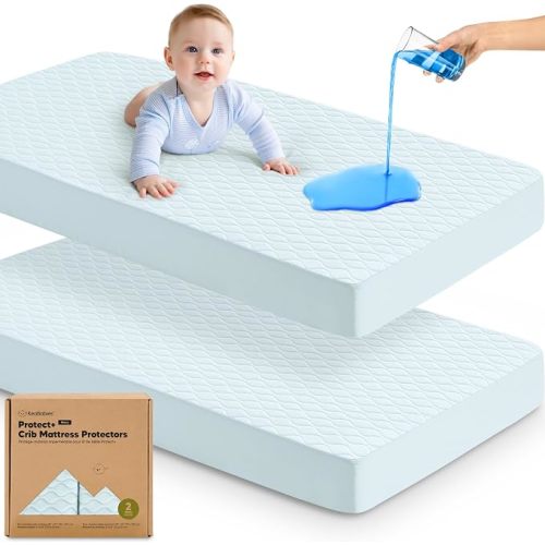 2pk Waterproof Crib Mattress Protector Cover Fitted 52x28 (Frost/Mavy)