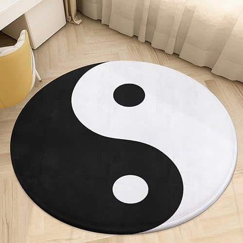 Yin Yang Round Rug Chinese Black Circle Area Rug Round Rugs Room Decor 3 ft