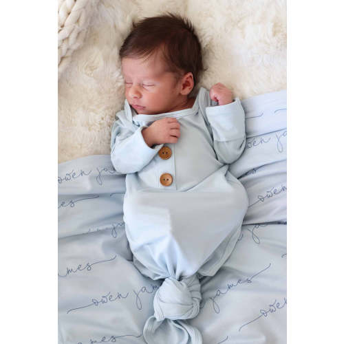 Baby Blue Newborn Baby Knot Gown & Hat Set