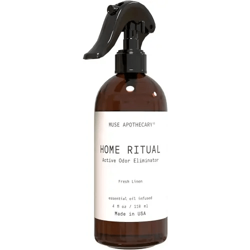 Muse Apothecary Home Ritual Active Odor Eliminator Spray - Odor Eliminator for Home - Furniture Deodorizer Spray & Bathroom Odor Eliminator - Essential Oil Air Freshener - 4oz, Fresh Linen