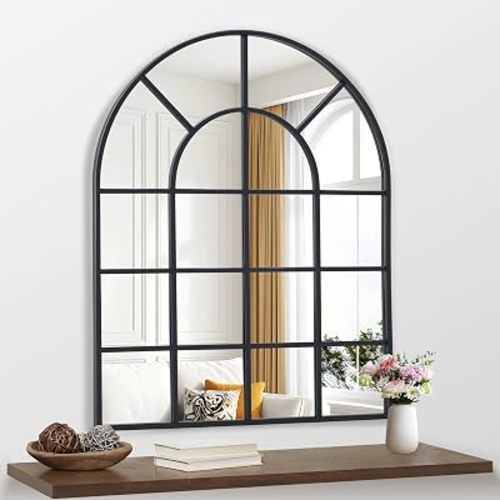 Arched Window Mirror, 36"x40", Black Frame, Wall Mounted, Modern Style, Bathroom Mirror