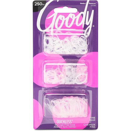 Goody Ouchless Polyband Hair Ties - 250 Ct, Clear, Latex Hair Bands for Women's Hair, Easy Glide, Ultra-Strong Hold Hair Accessories for Women & Men, Secure Hold Ridge Design, All Hair Types