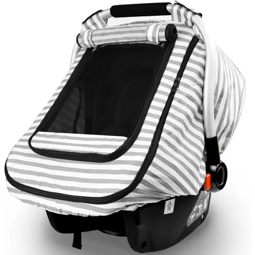 Car Seat Covers for Babies,Baby Car Seat Cover for Boys Girls,Windproof Infant Carseat Cover,Kick-Proof Car Seat Canopy with Breathable Mesh Peep Window,Stripe Print,Summer Lightweight