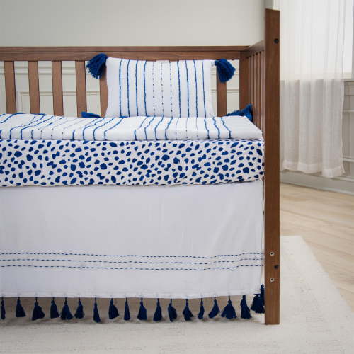 Rizzy Home Rowan 26" X 51" White/Blue Striped Cotton Crib Skirt