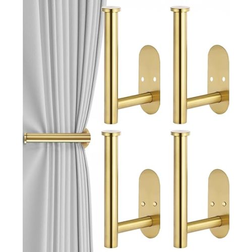 4pcs Curtain Holdbacks, Screw-in Curtain Tiebacks Curtain Tie Backs Curtain Holders for Wall Mounted Curtain Pull Backs for Drapes, Curtain Side Holders Hooks, 304 Stainless Steels, Gold
