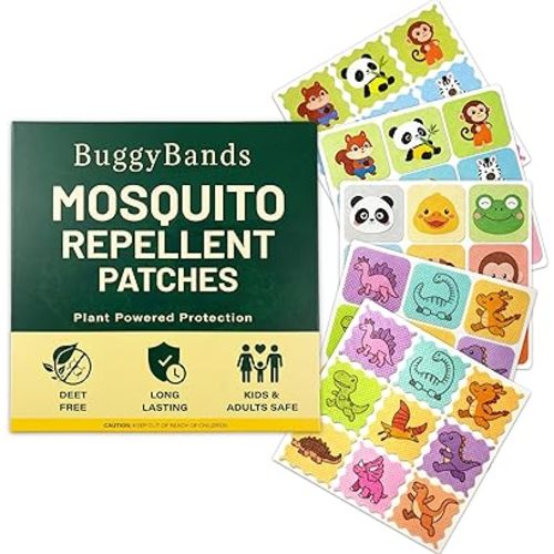 BuggyBands Mosquito Repellent Stickers for Kids & Family (432pcs) – Cute Animal & Dinosaur Designs, Plant-Based Essential Oils, DEET-Free – Fun Natural Mosquito Patches for Outdoor Activities
