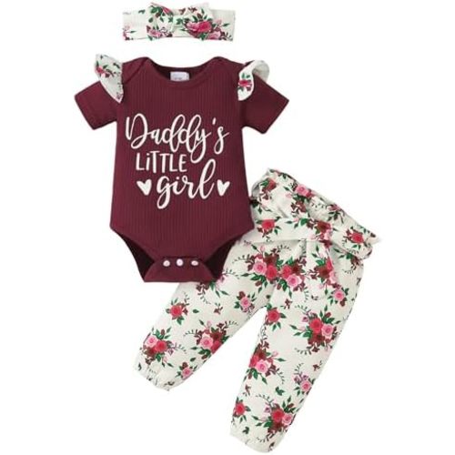 AMAWMW Baby Girl Clothes Set Daddys Little Girl Ruffle Romper Top Camouflage Pants Newborn Infant Baby Girl Outfit