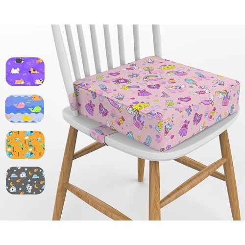 Toddler Booster Seat for Dining Table, KIDUN Upgrade 4 inch Heightening Cushion for Kids Chair, Adjustable, Heightening Booster Seat Pad for Boy/Girl, Toddler Booster Cushion.(Princess Pink)