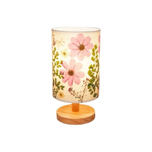 Dried Flowers Table Lamp 5W LED 3-color Pressed Flower Bedside Lamp Linen Shade with Wood Base for Bedroom Living Room Desk Office