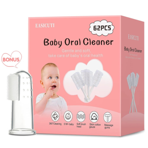 EASICUTI 62PCS Baby Tongue Cleaner, Baby Oral Cleaner Newborn Baby Toothbrush,Disposable Infant Toothbrush Clean Mouth,Gauze Gum Clean Stick Dental Care for 0-36 Month +1 Finger Toothbrush with Case