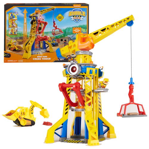 Free Shipping! Paw Patrol Rubble and Crew Bark Yard Crane Tower Playset with Action Figure and Vehicle for Kids Age 3