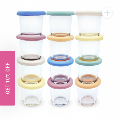 4oz Glass Baby Food Storage Jars | Food Grade Silicone Lids | Set of 12 | Neutral Colors