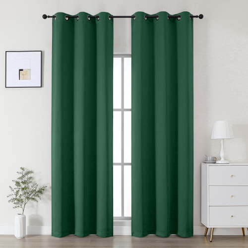 OVZME Kalme 2 Panels EverGreen Grommet Blackout Curtains 84 inch Length, Thermal Insulated Room Darkening Curtain Drapes for Living Room Bedroom, Each W40 x L84 inch, EverGreen