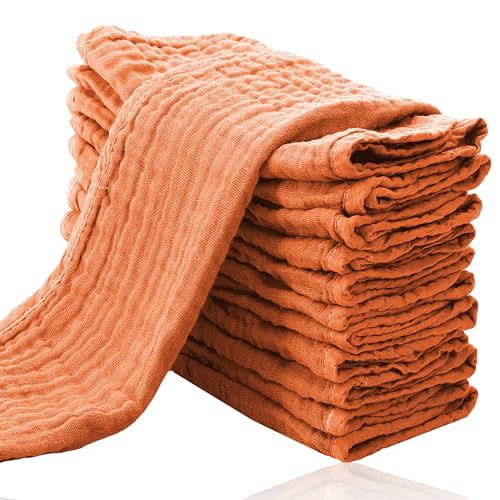 Cute Castle 12 Pack Muslin Burp Cloths for Baby - Ultra-Soft 100% Cotton Baby Washcloths - Large 20'' by 10'' Super Absorbent Milk Spit Up Rags - Burpy Cloths for Unisex, Boy, Girl - Vermilion