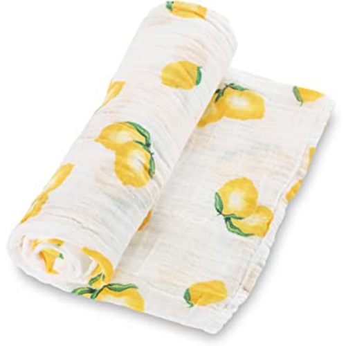 LollyBanks 100% Cotton Muslin Swaddle Blanket, Lemon Print, 47 x 47 Inches, Baby, Toddler, Female