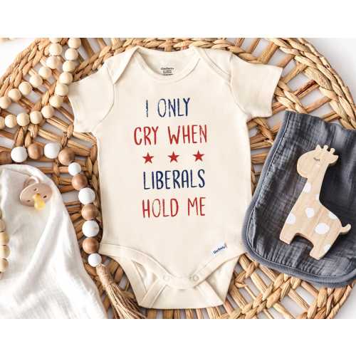Republican Baby Onesie®, I Only Cry When Liberals Hold Me Onesie®, Funny Baby Bodysuit, Trendy Baby Suits (SC-RULIB7)