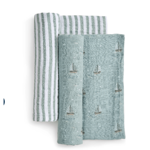 aden + anais Organic Cotton Muslin Swaddles in Sailing Seas 2 Pack | Color: Sailing Seas