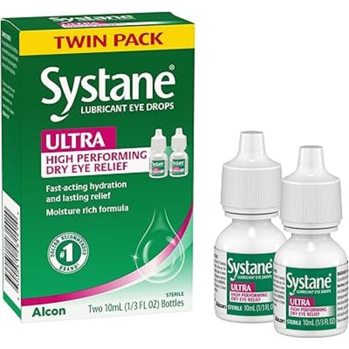 Systane Ultra Lubricant Eye Drops, Artificial Tears for Dry Eye, Twin Pack, 10-mL Each