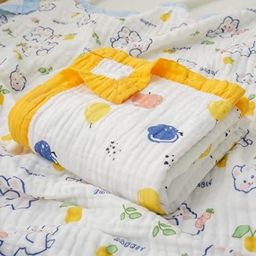 Muslin Baby Blankets, Nursery Blankets for Boys Girls, Swaddle Blankets Neutral Soft Lightweight Toddler and Kids Throw Blankets (Fruit)